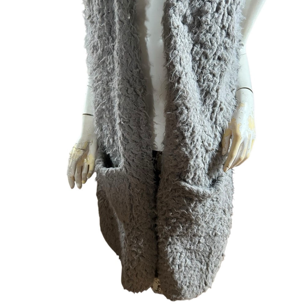 Ashley by 26 International gray faux fur long vest hoodie jacket sweater L - Picture 3 of 8